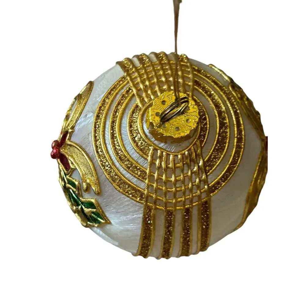 SATIN Poinsettia BALL EUROPEAN BLOWN GLASS CHRISTMAS ORNAMENT Gold Foil - Picture 3 of 6